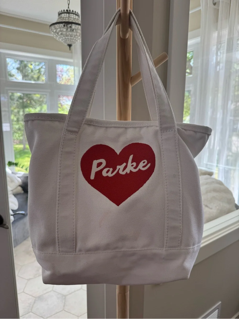 Parke x Lands’ End Canvas Tote Bag Heart Logo White Red - Picture 1 of 3